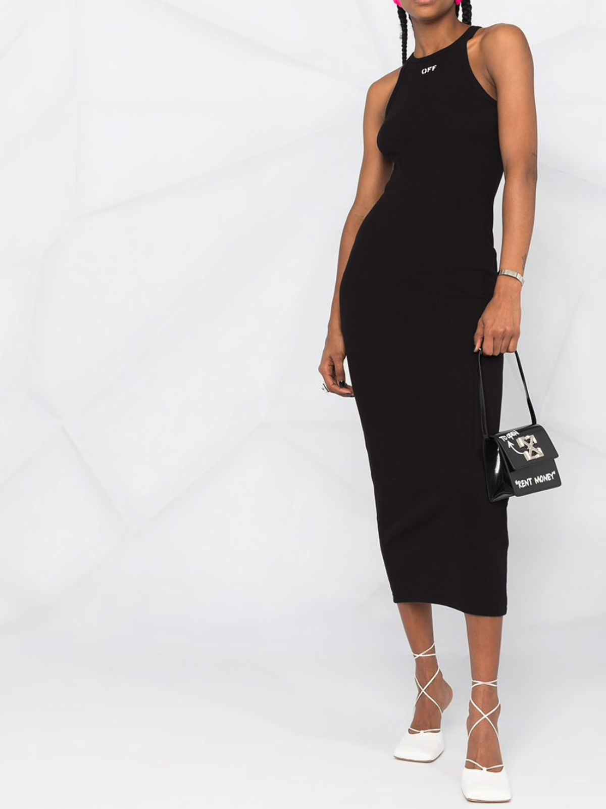 Off White Logo Fitted Midi Dress Black Size 8 - Image 1