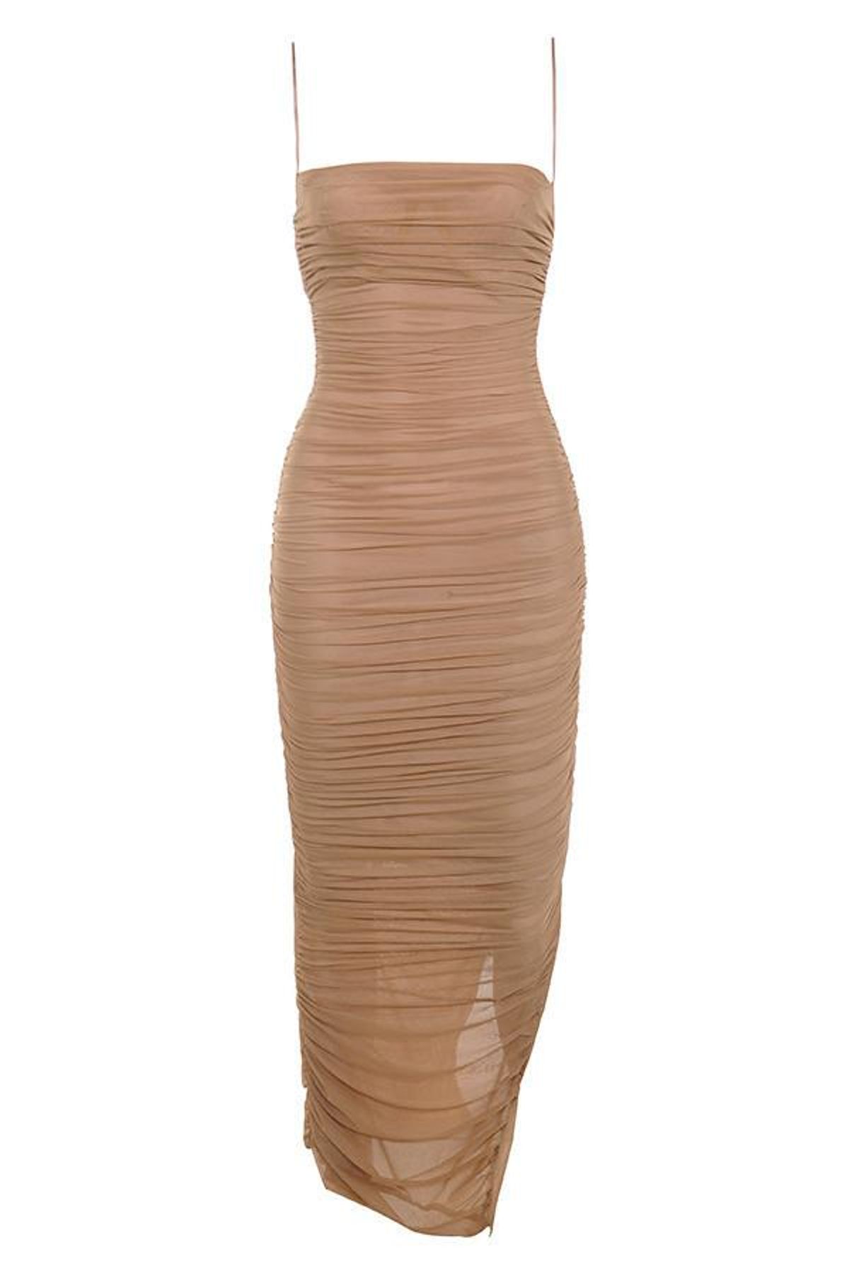 House of CB Fornarina Tan Organza Mesh Maxi Dress Nude Size 12 - Image 4