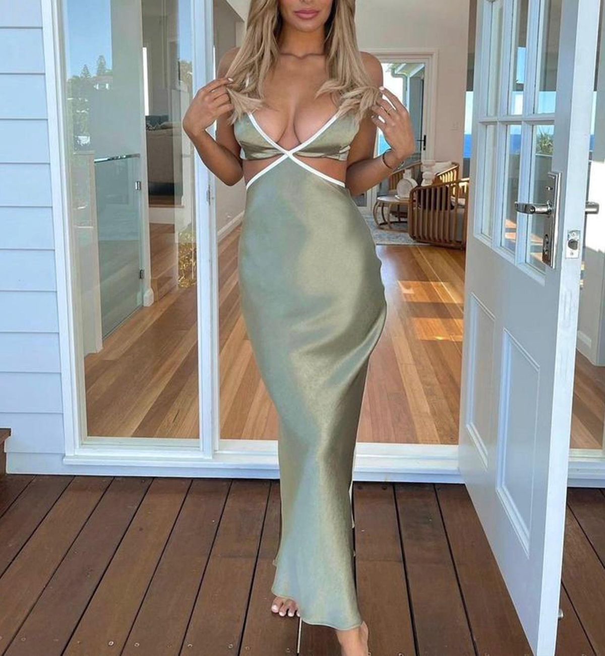 Bec and Bridge Veronique Maxi Dress Sage Green Size 6 - Image 4