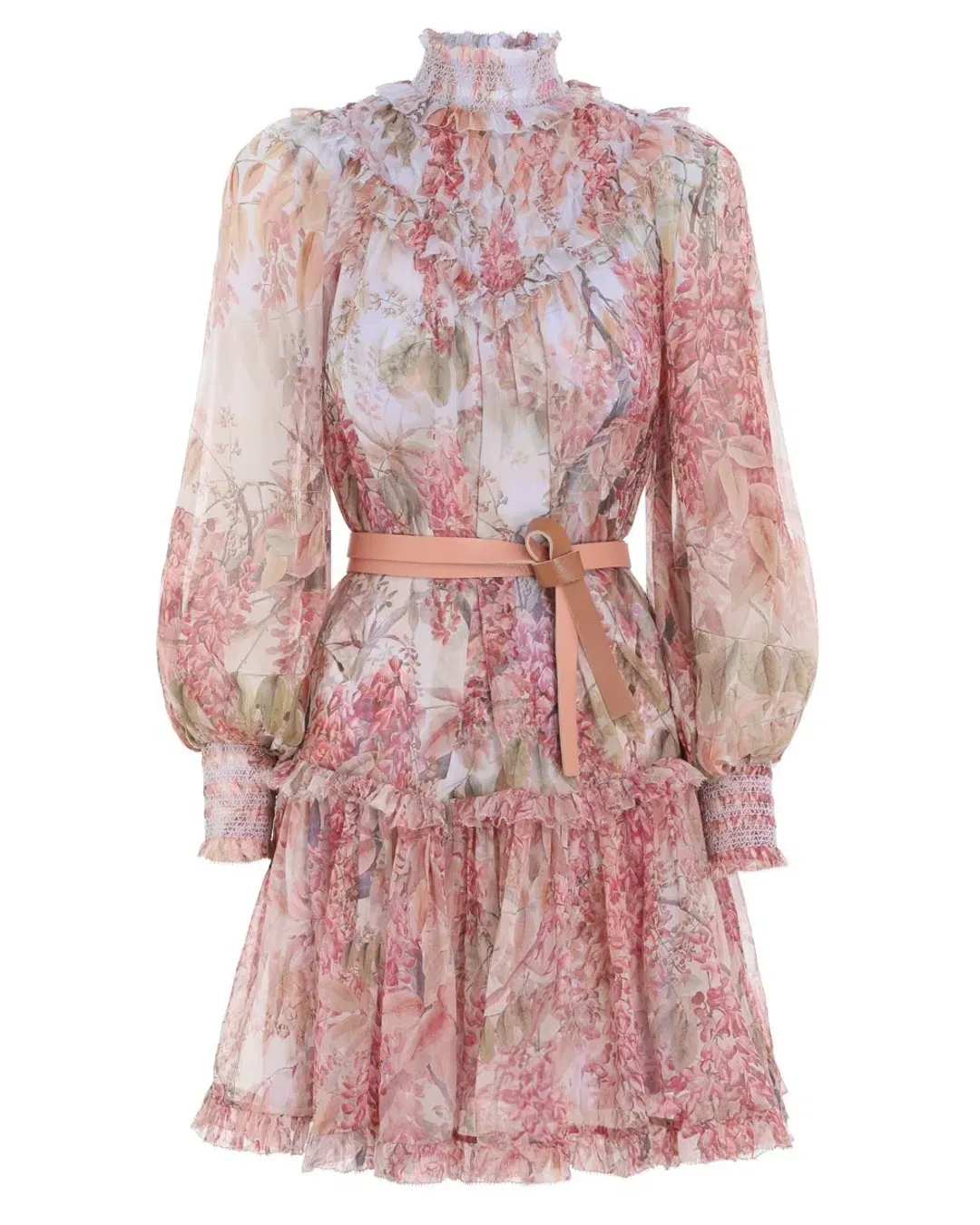 Zimmermann Botanica Smocked Yoke Mini Dress Milettia Floral Size 0P/ AU 6 for rent on The Volte - main image