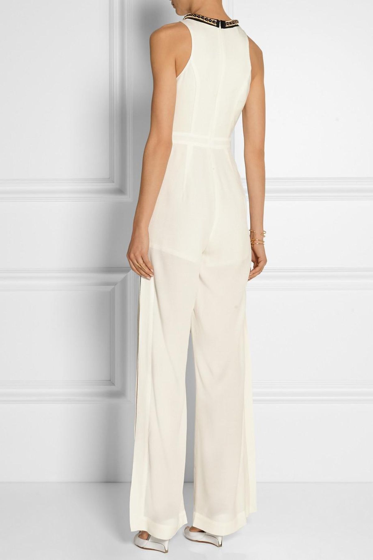 Sass and Bide Embellished Twill and Crepe Jumpsuit White Size 6 - Image 3