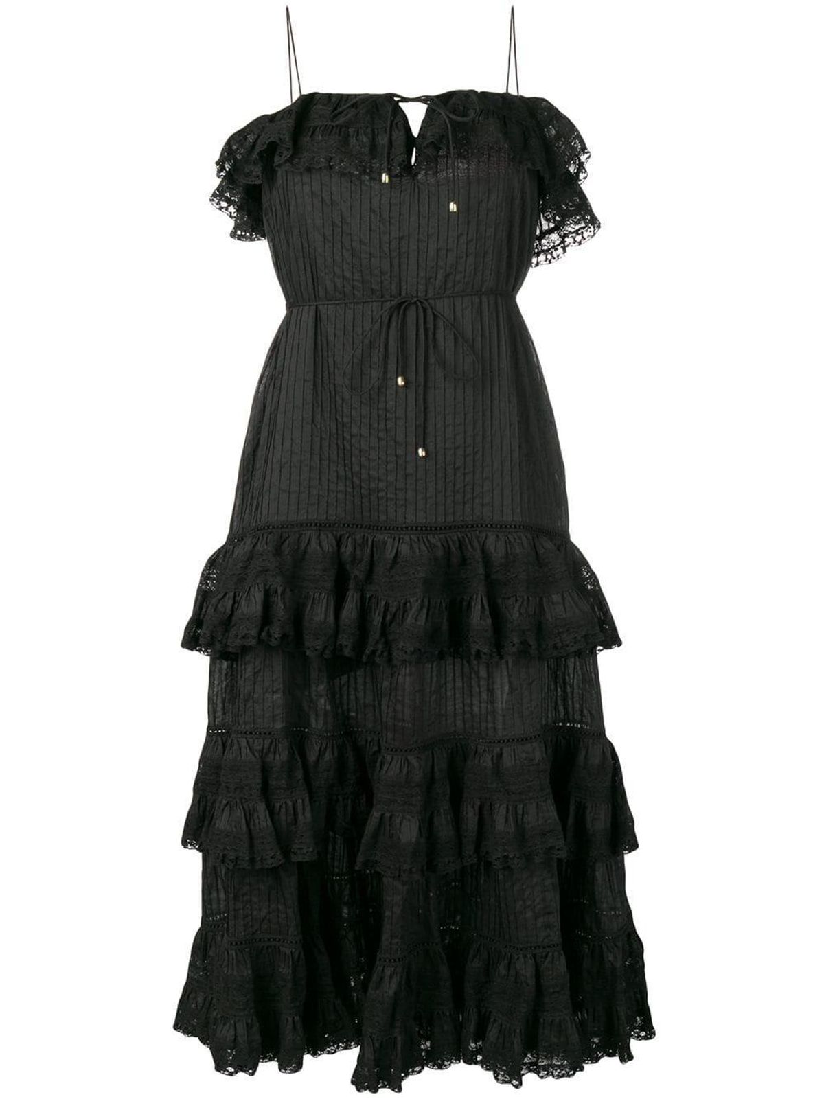 Zimmermann Juniper Black Ruffle Tie Midi Dress Black Size 6 - Image 3