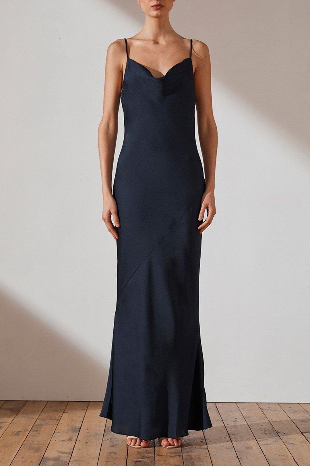 Shona Joy Luxe Bias Cowl Slip Dress Navy  for rent on The Volte - main image