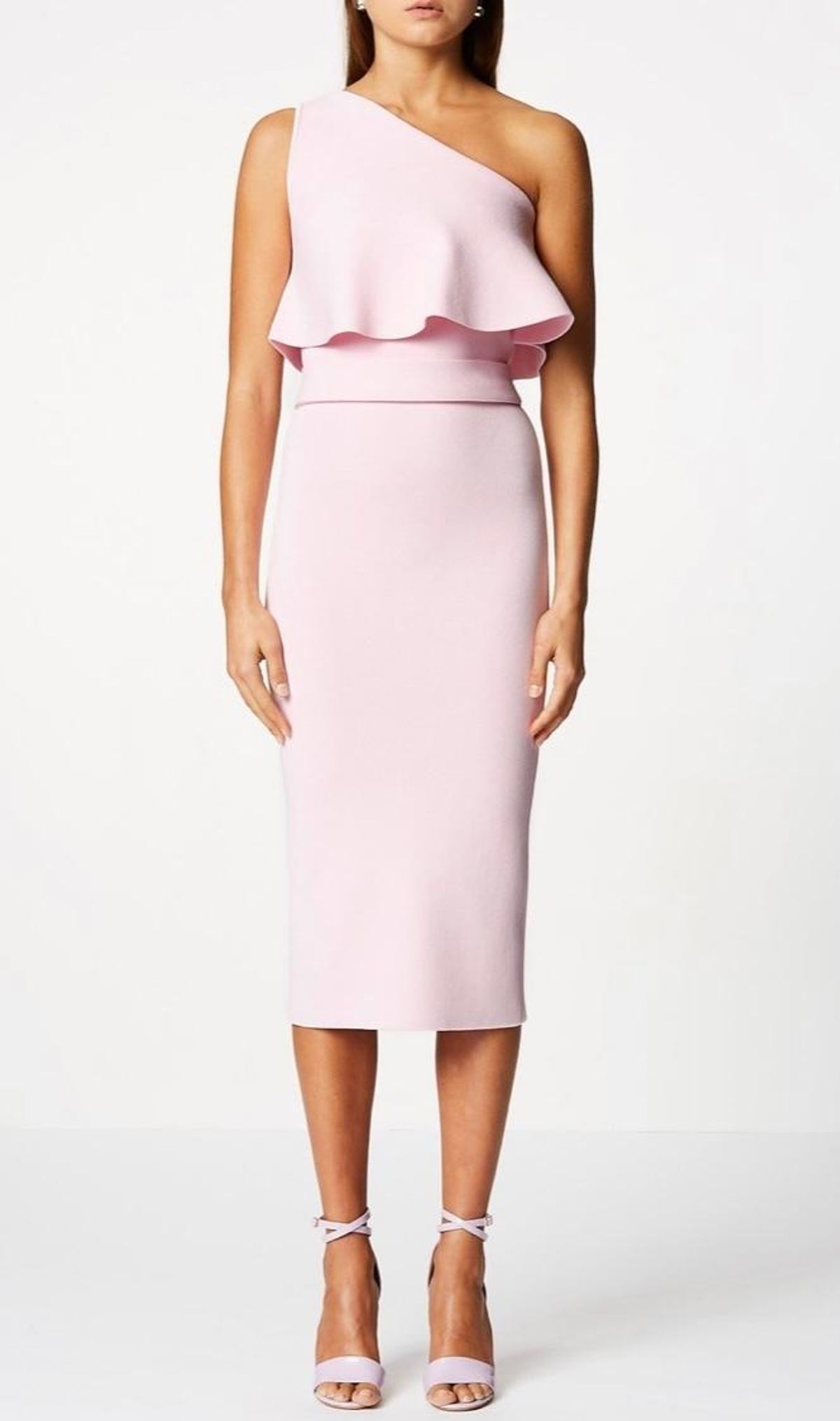 Scanlan Theodore Sleeves Crepe Knit Ruffle Midi Dress Pink Size 6 - Image 2