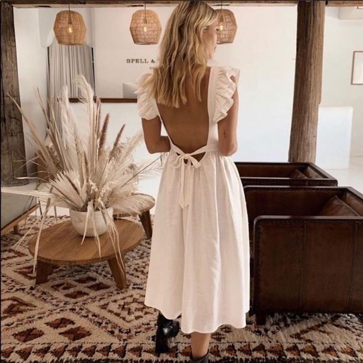 Spell Darling Frill Sleeve Dress White Size 12 - Image 2