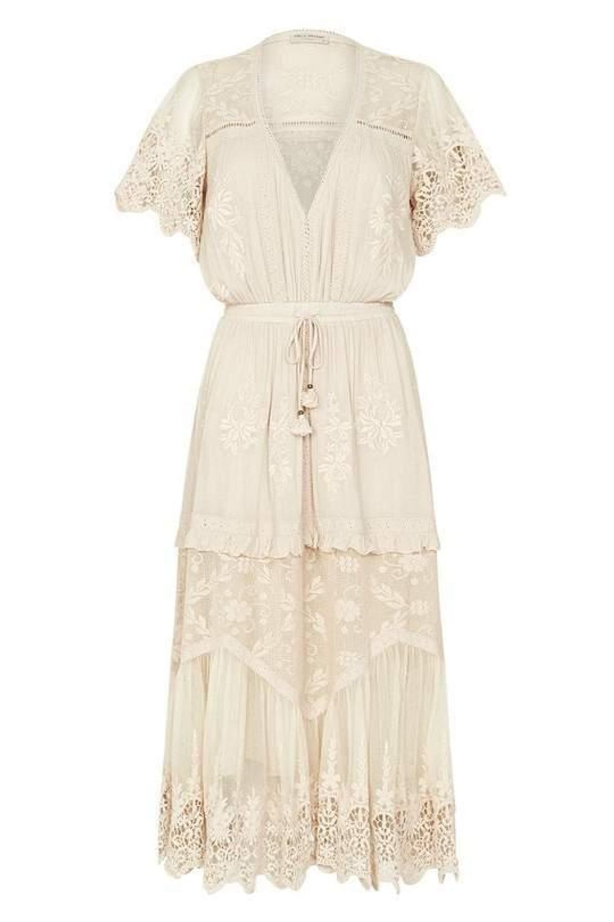 Spell Designs Maggie Embroidered Midi Dress Cream Size 10 - Image 4