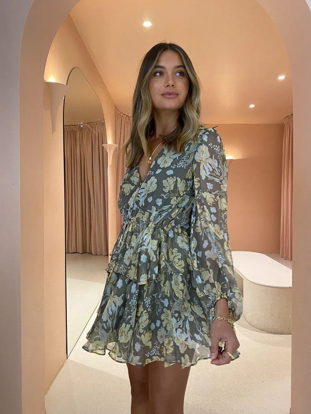 Shona Joy Jolie Balloon Sleeve Mini Dress Print Size 14 for rent on The Volte - main image