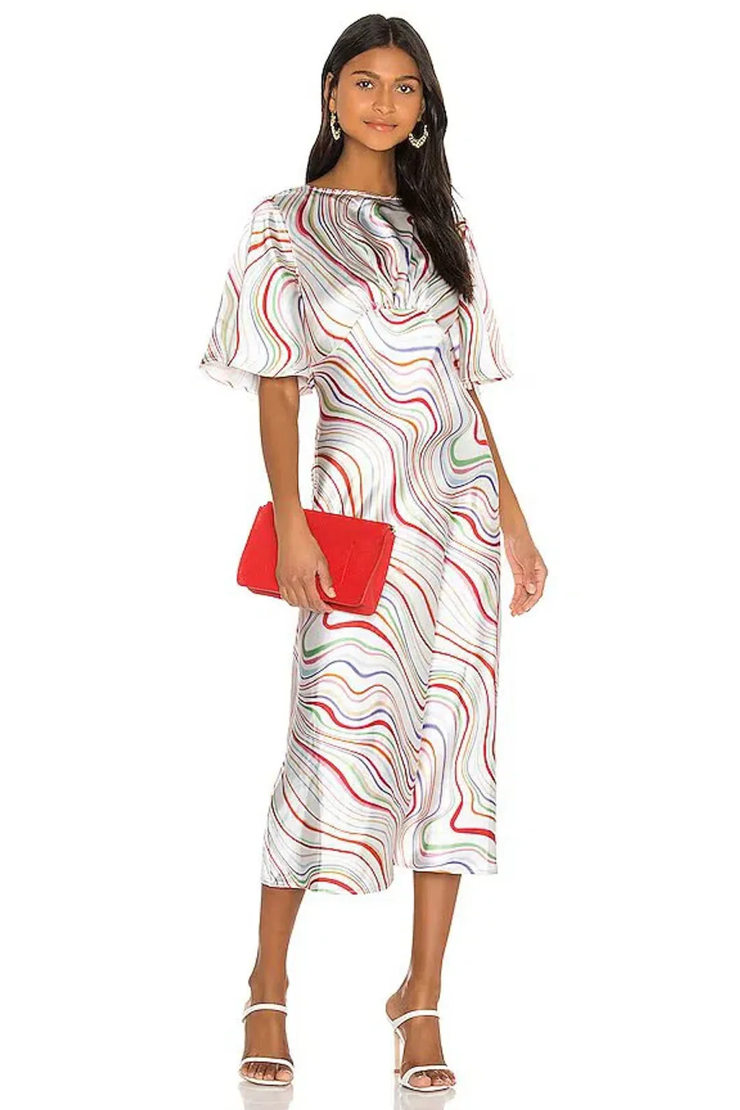 C/MEO Collective My Way Short Sleeve Dress in Ivory Rainbow Size AU 12 for rent on The Volte - main image