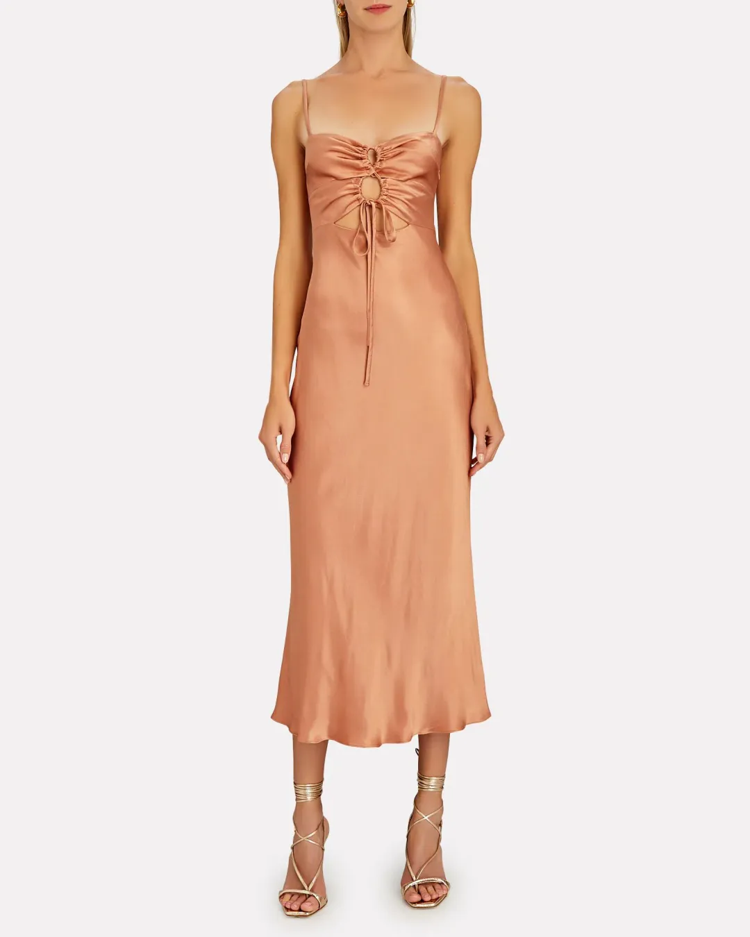 Shona Joy Eloise Lace Up Midi Dress Caramel Brown Size AU 6 for rent on The Volte - main image