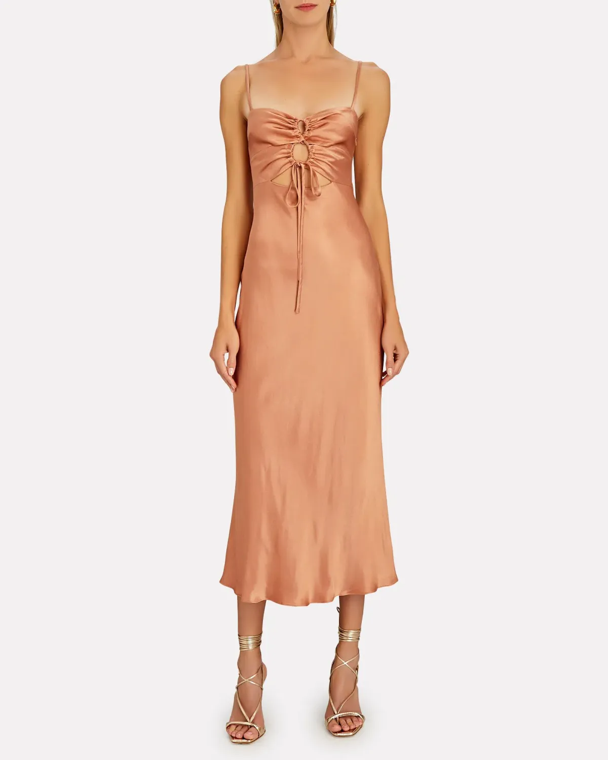 Shona Joy Eloise Lace Up Midi Dress Caramel Brown Size AU 6 - Image 2