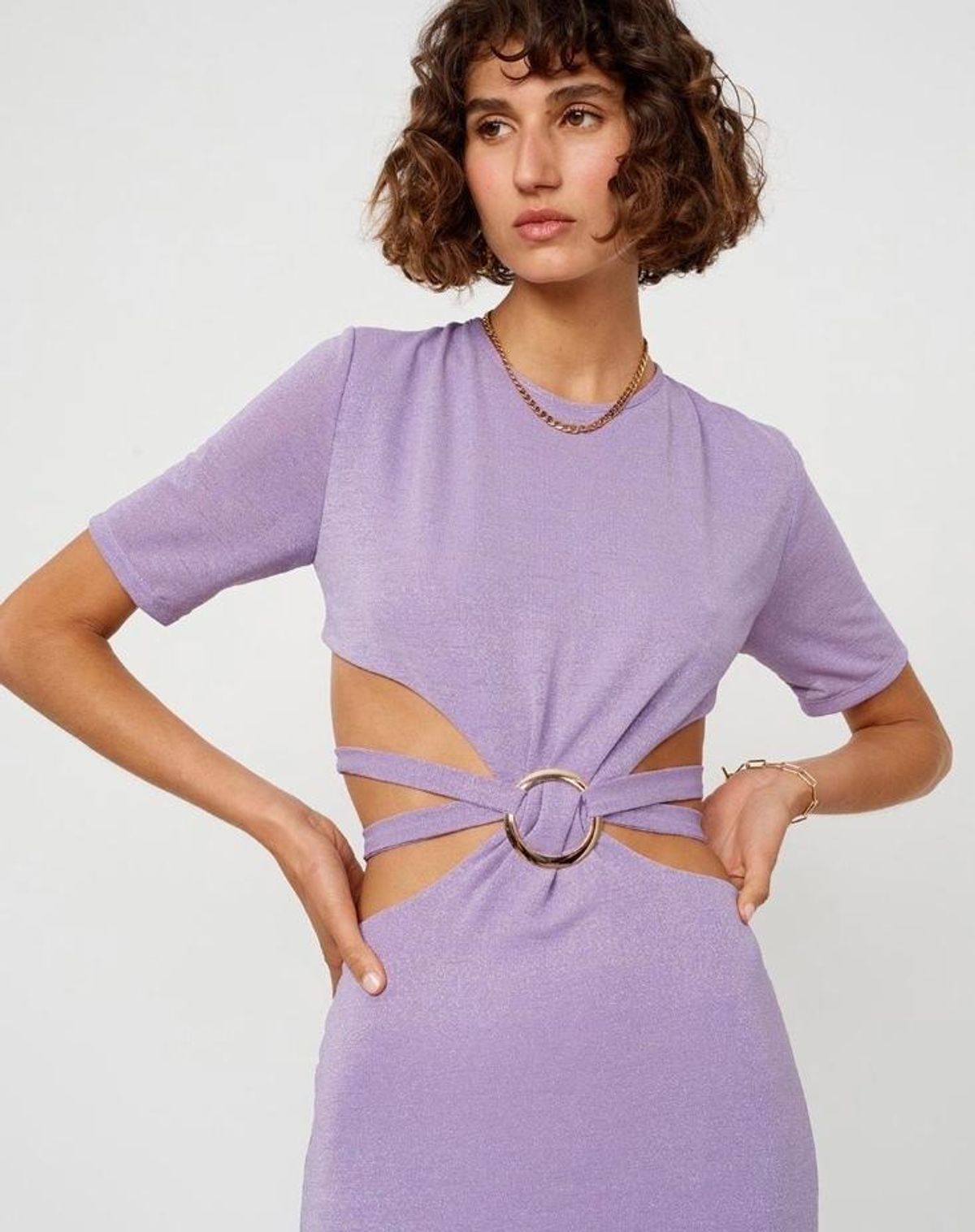 Suboo Asha Lurex Cut Out Midi Dress Purple Size 6 - Image 2