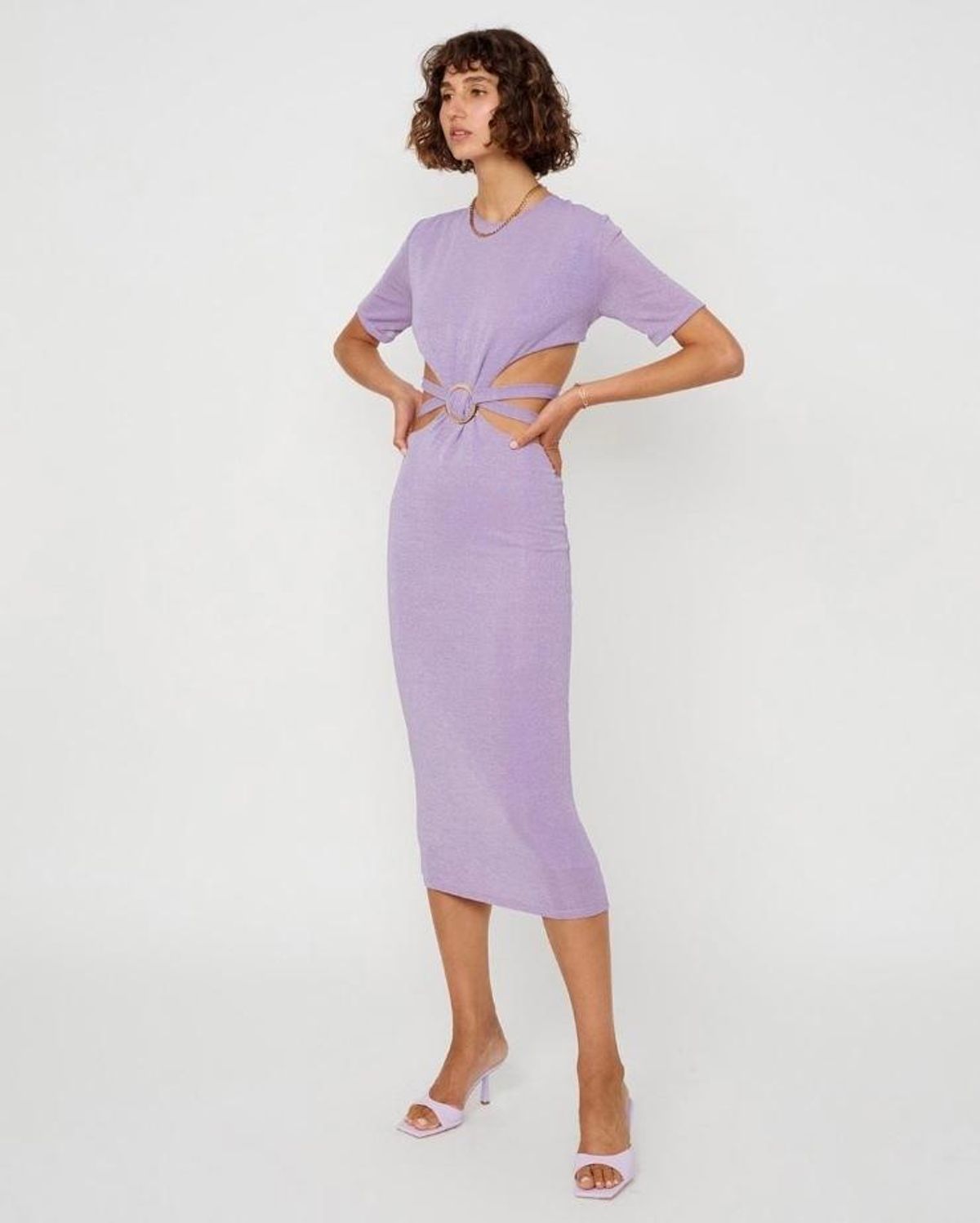 Suboo Asha Lurex Cut Out Midi Dress Purple Size 6 - Image 3