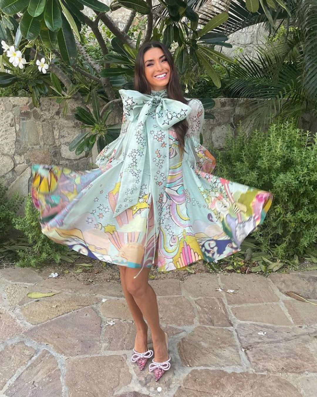 Zimmermann Concert Tie Neck Mini Dress Print Size 2/ AU 12 for rent on The Volte - main image