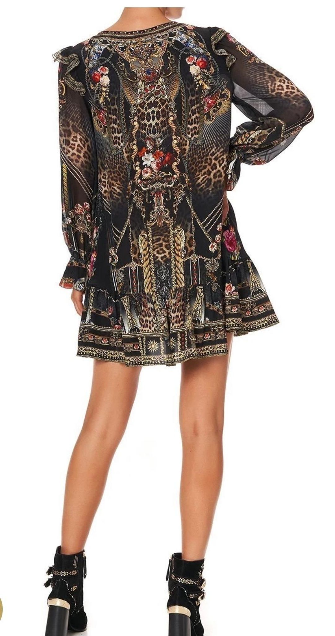 Camilla Gothic Goddess Ruffle Lace Up Dress Print Size XL for rent on The Volte - main image