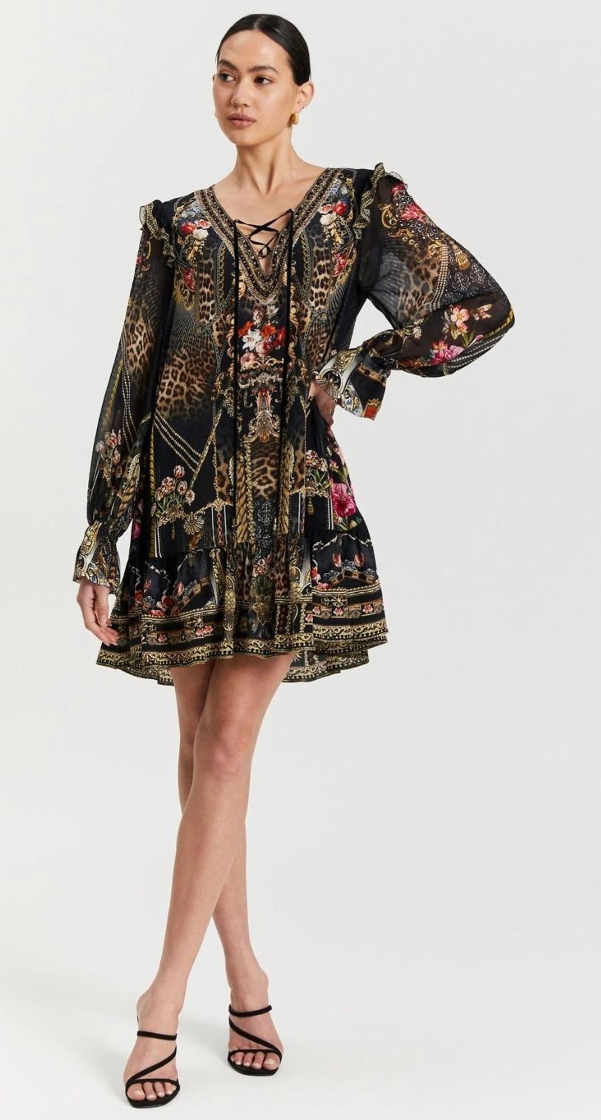 Camilla Gothic Goddess Ruffle Lace Up Dress Print Size XL - Image 4