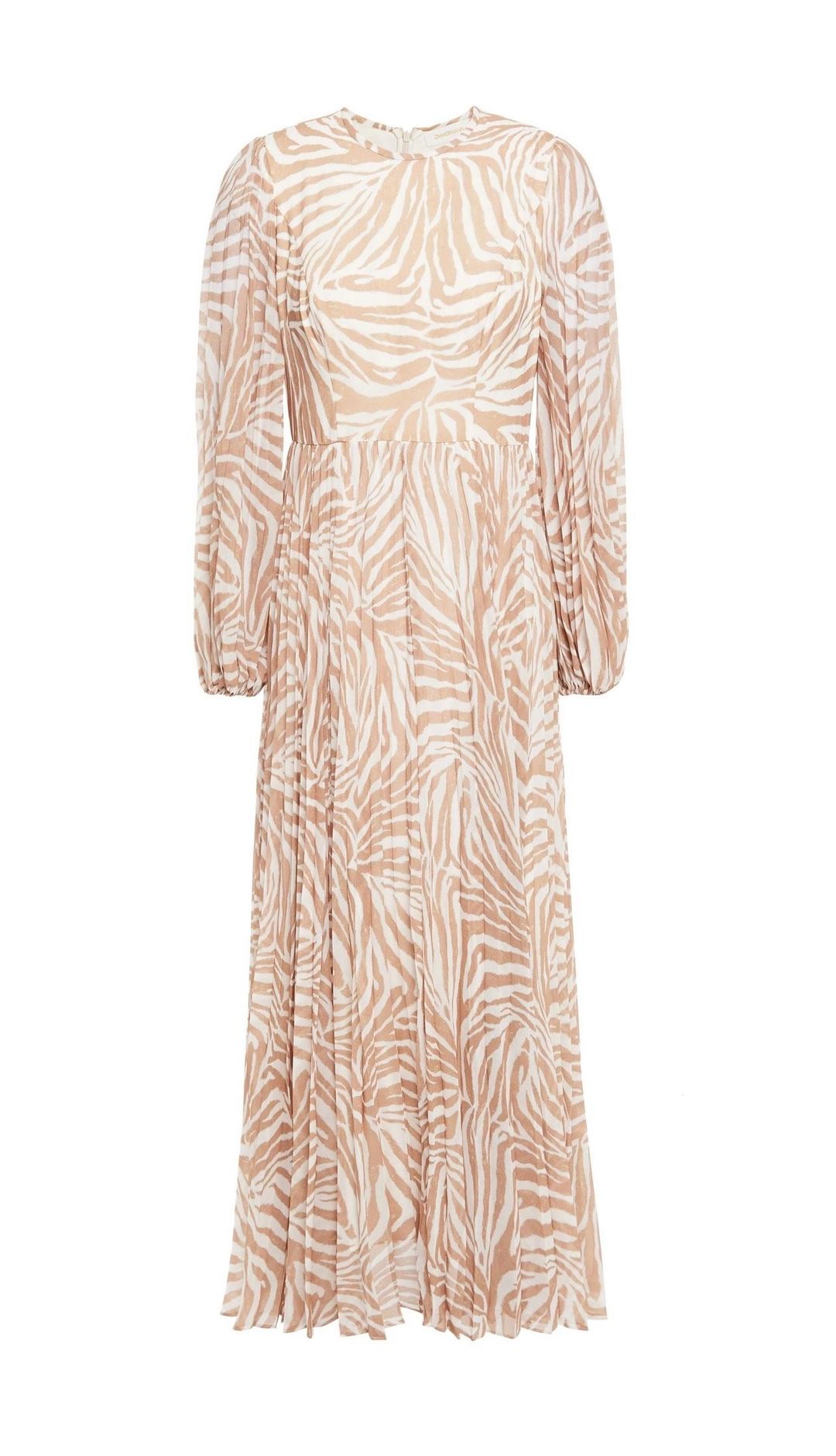 Zimmermann Sunray Long Sleeve Midi Dress Sand/Zebra Print Size 8 for rent on The Volte - main image