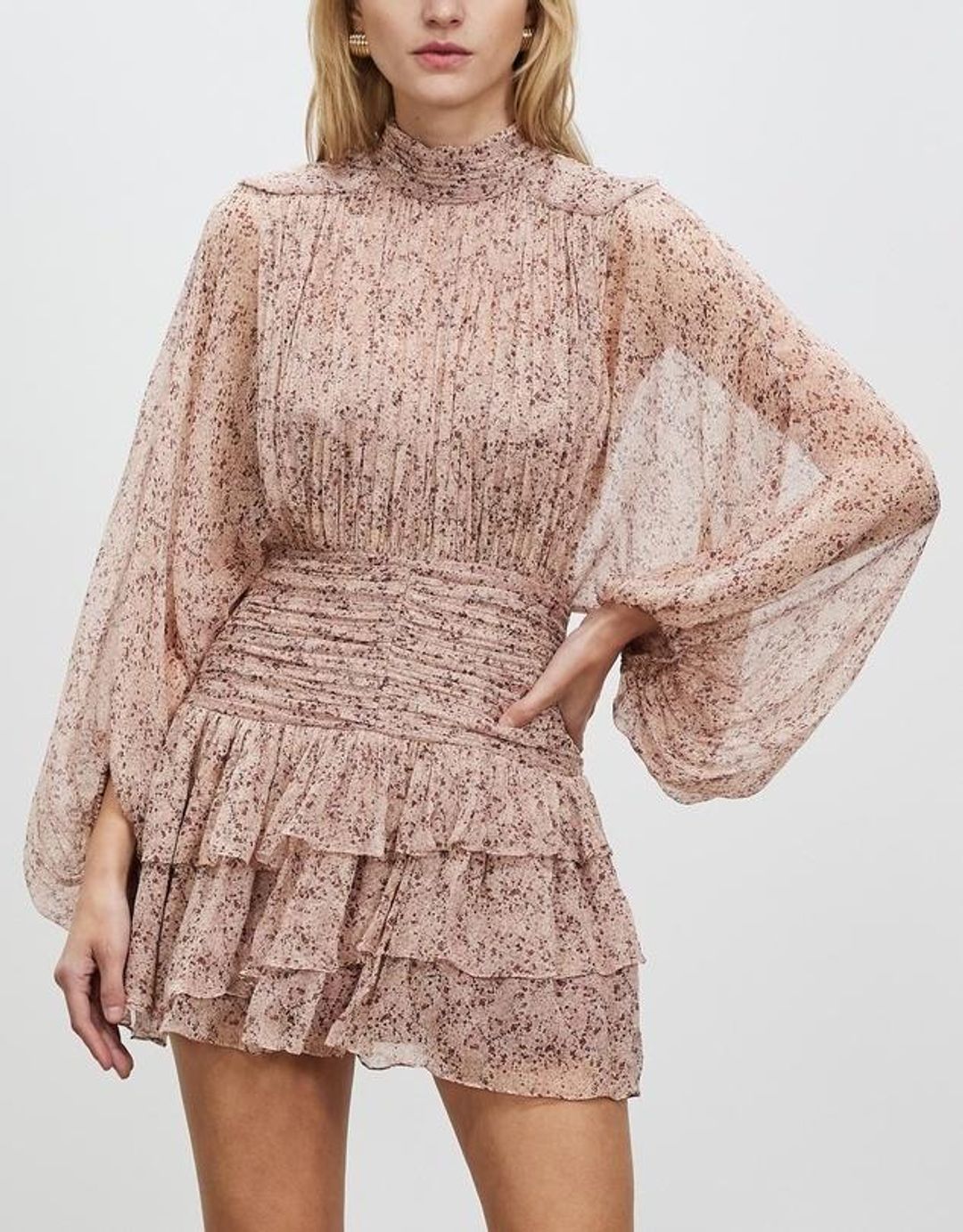 Shona Joy Paulette Long Sleeve Ruched Mini Dress Print Size 8  for rent on The Volte - main image