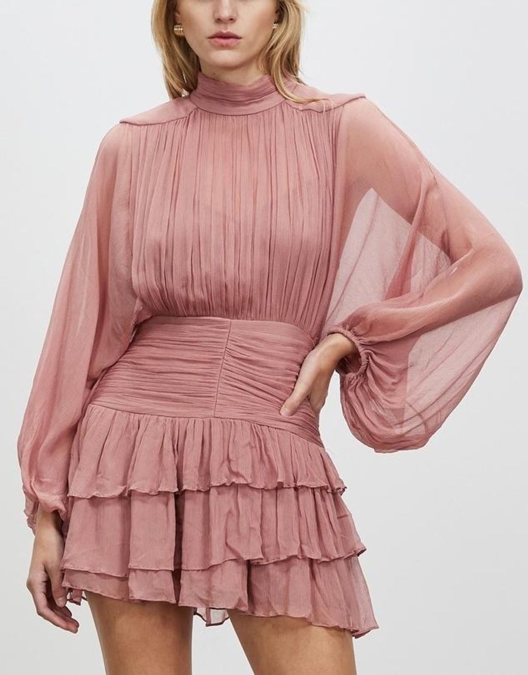 Shona Joy Olympia Long Sleeve Mini Dress Pink Size 8  for rent on The Volte - main image