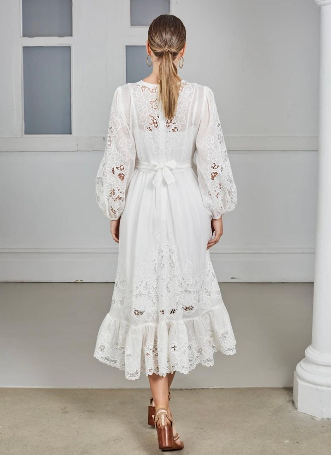Zimmermann Lulu Scallop Midi Dress Ivory Size 8 for rent on The Volte - main image