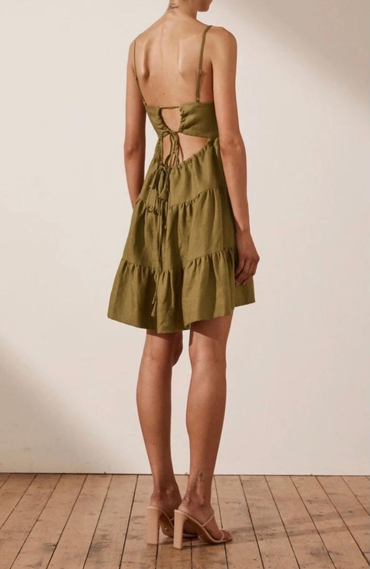 Shona Joy Lucille Linen Tiered Mini Dress Green Size 8 - Image 2
