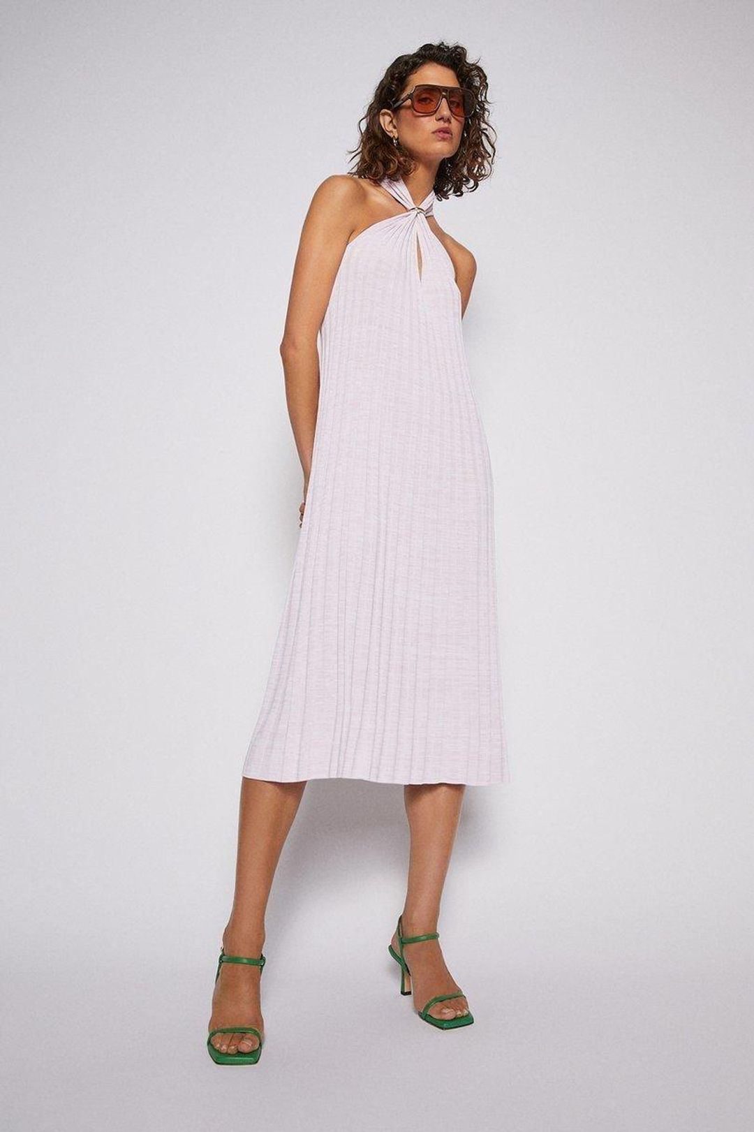 Scanlan Theodore Pleated Rib V-neck Dress Pale Pink Size 8 for rent on The Volte - main image