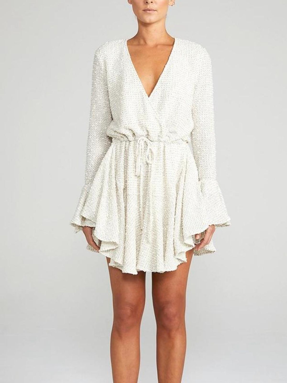 Shona Joy Aimee Frill Cuff Drawstring Mini Dress White Size 12 - Image 1