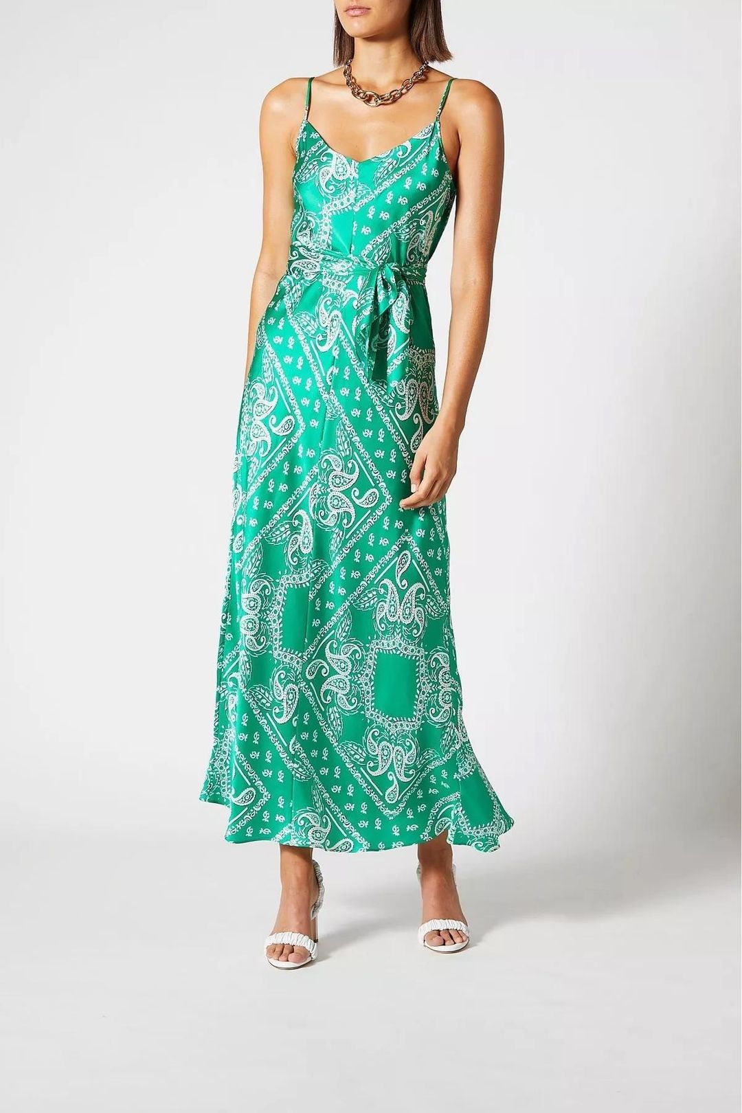 Scanlan Theodore Silk Paisley Long Slip Dress Green Size 10 for rent on The Volte - main image