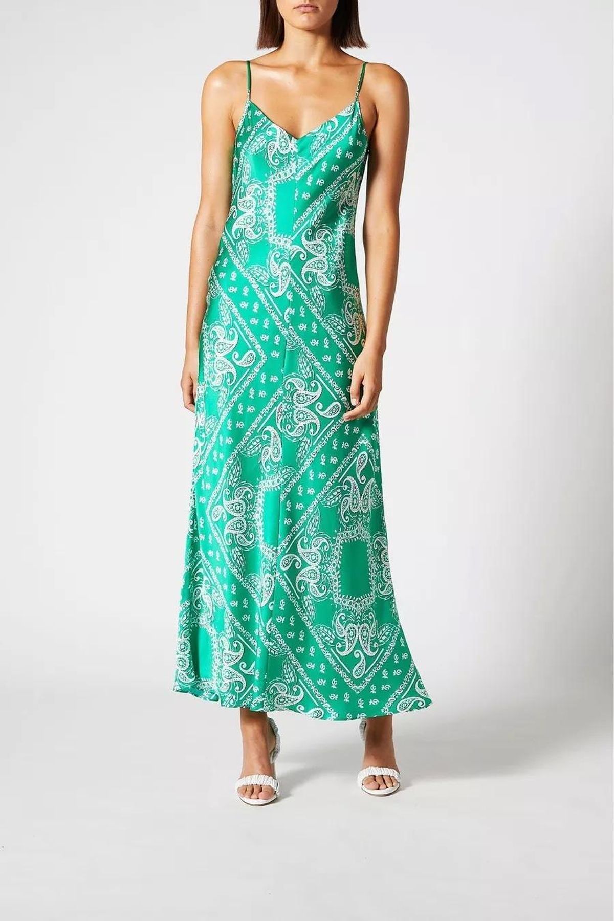 Scanlan Theodore Silk Paisley Long Slip Dress Green Size 10 - Image 5