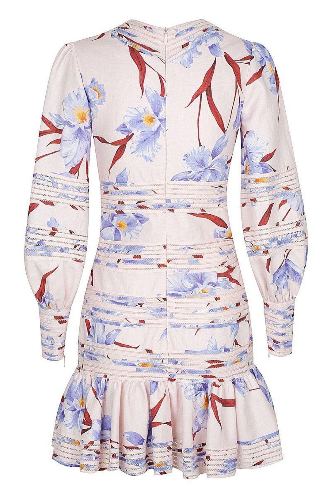 Zimmermann Corsage Linear Mini Dress Lilac / Jacaranda Orchid Print Size 8 for rent on The Volte - main image