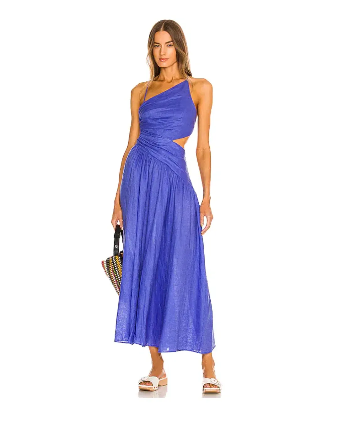 Zimmermann Tropicana Open-back Asymmetric Linen Midi Dress Blue Size 12 for rent on The Volte - main image