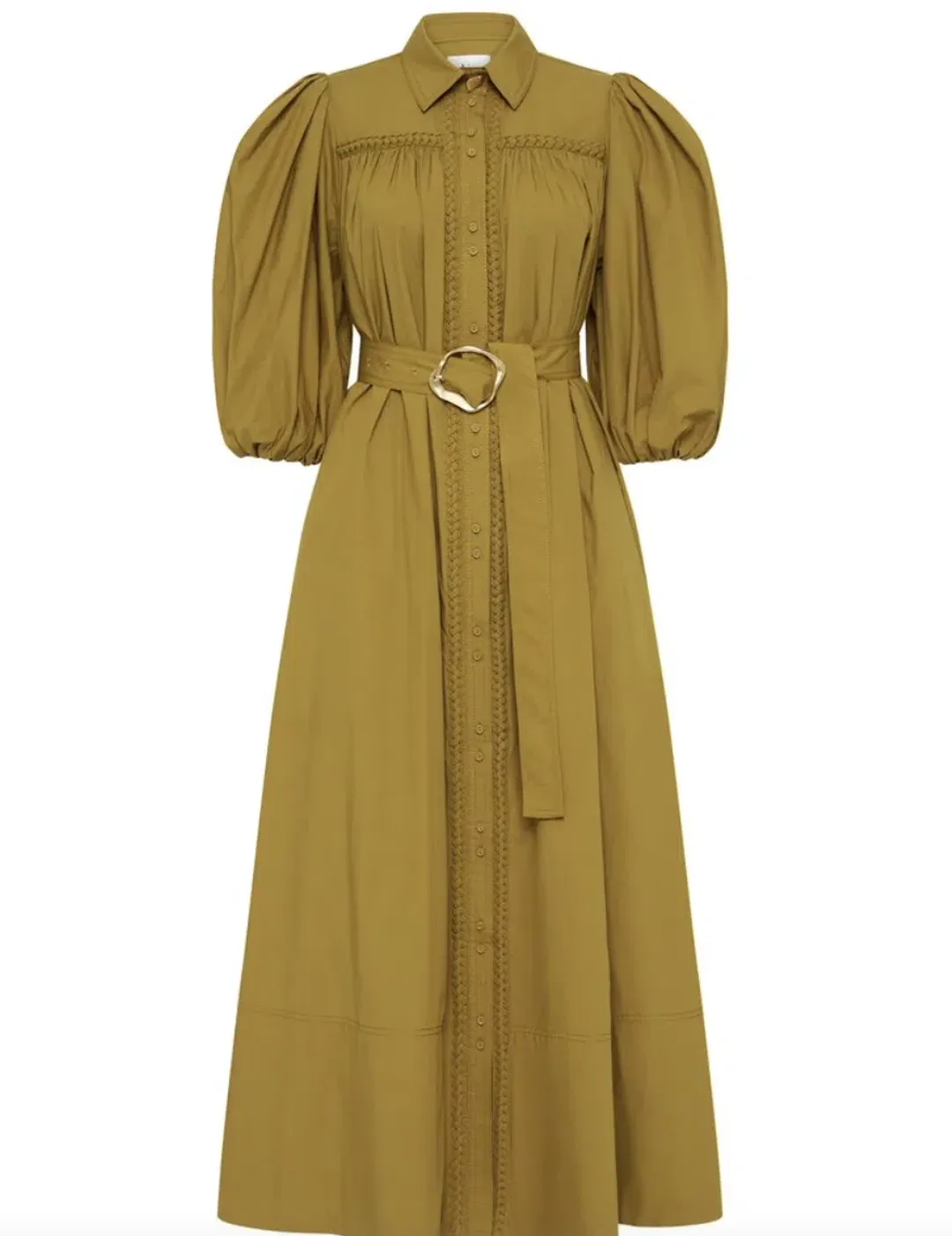 Aje Casabianca Puff Sleeve Shirt Dress in Olive Green - Size 6 for rent on The Volte - main image