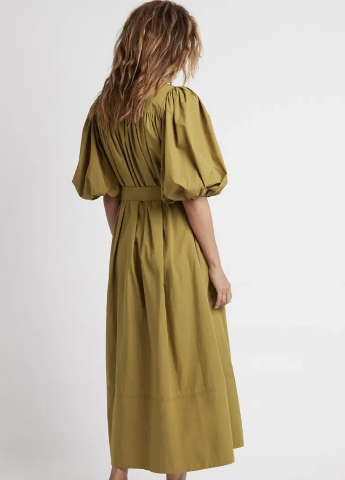 Aje Casabianca Puff Sleeve Shirt Dress in Olive Green - Size 6 - Image 3