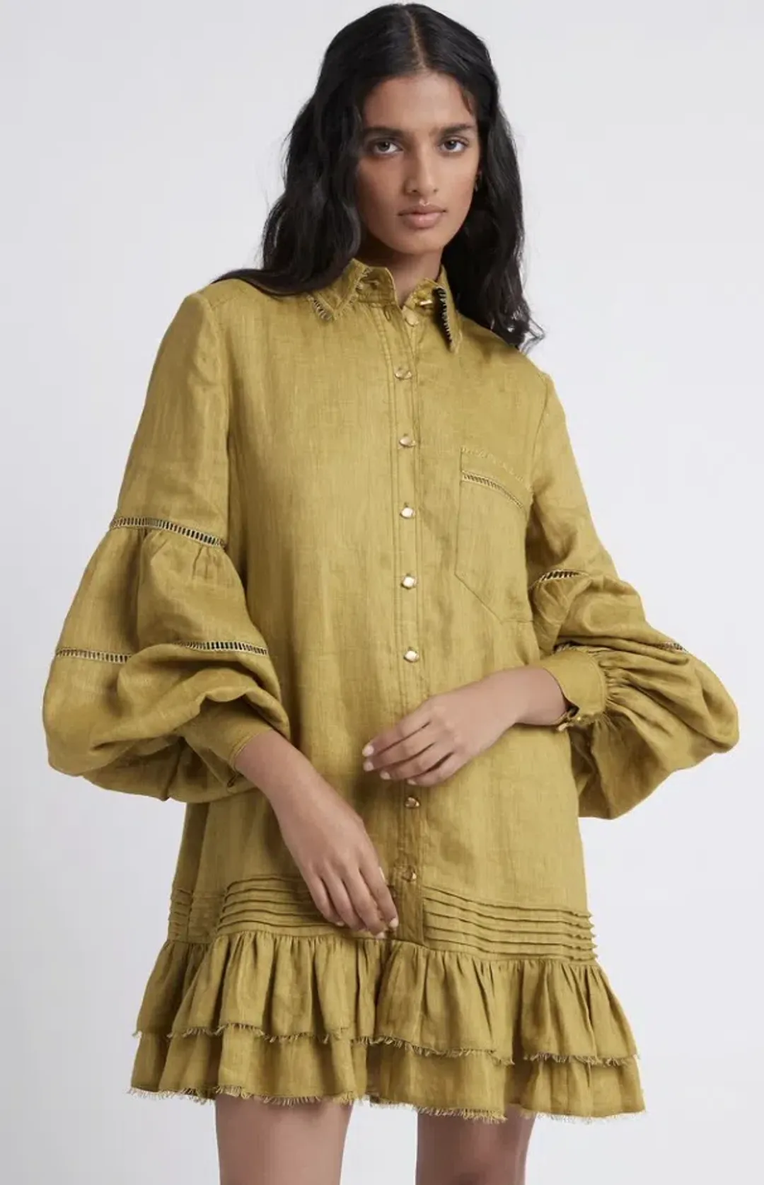 Aje Lotus Shirt Dress in Olive Green - Size 6 for rent on The Volte - main image