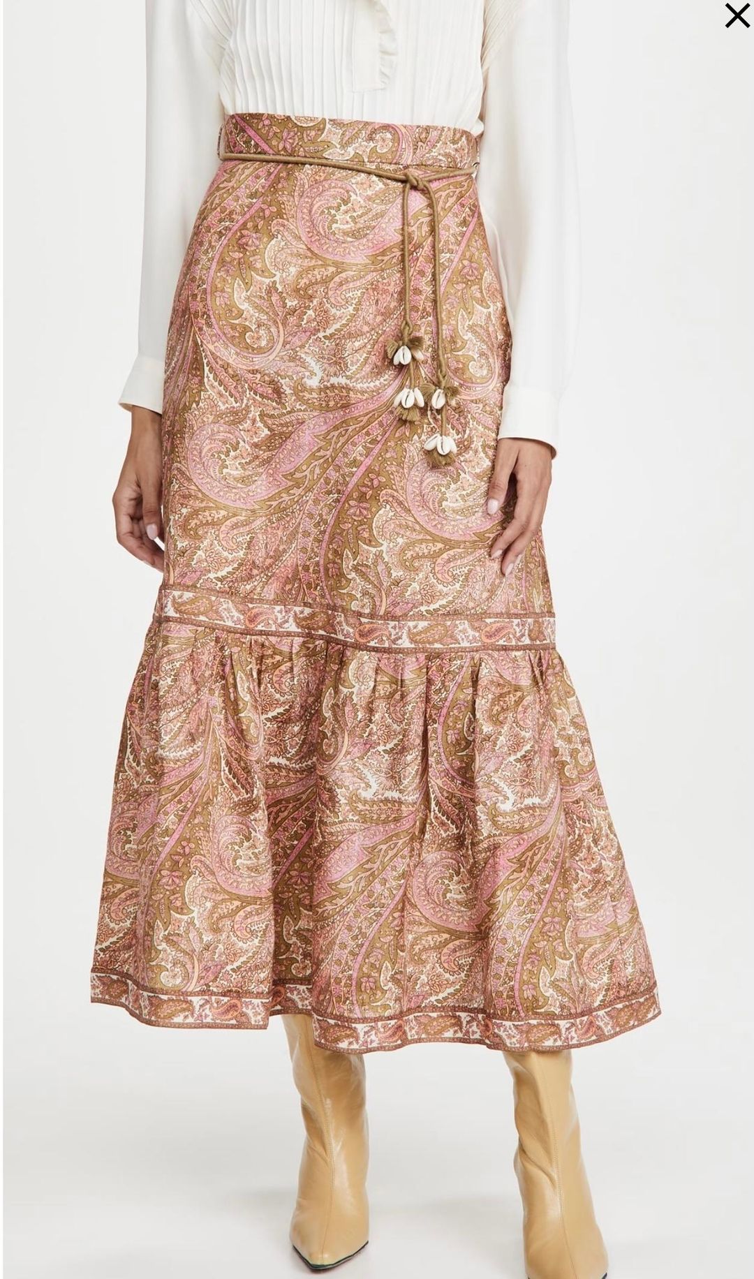 Zimmermann Brighton Linen Midi Skirt Print Size 8 for rent on The Volte - main image
