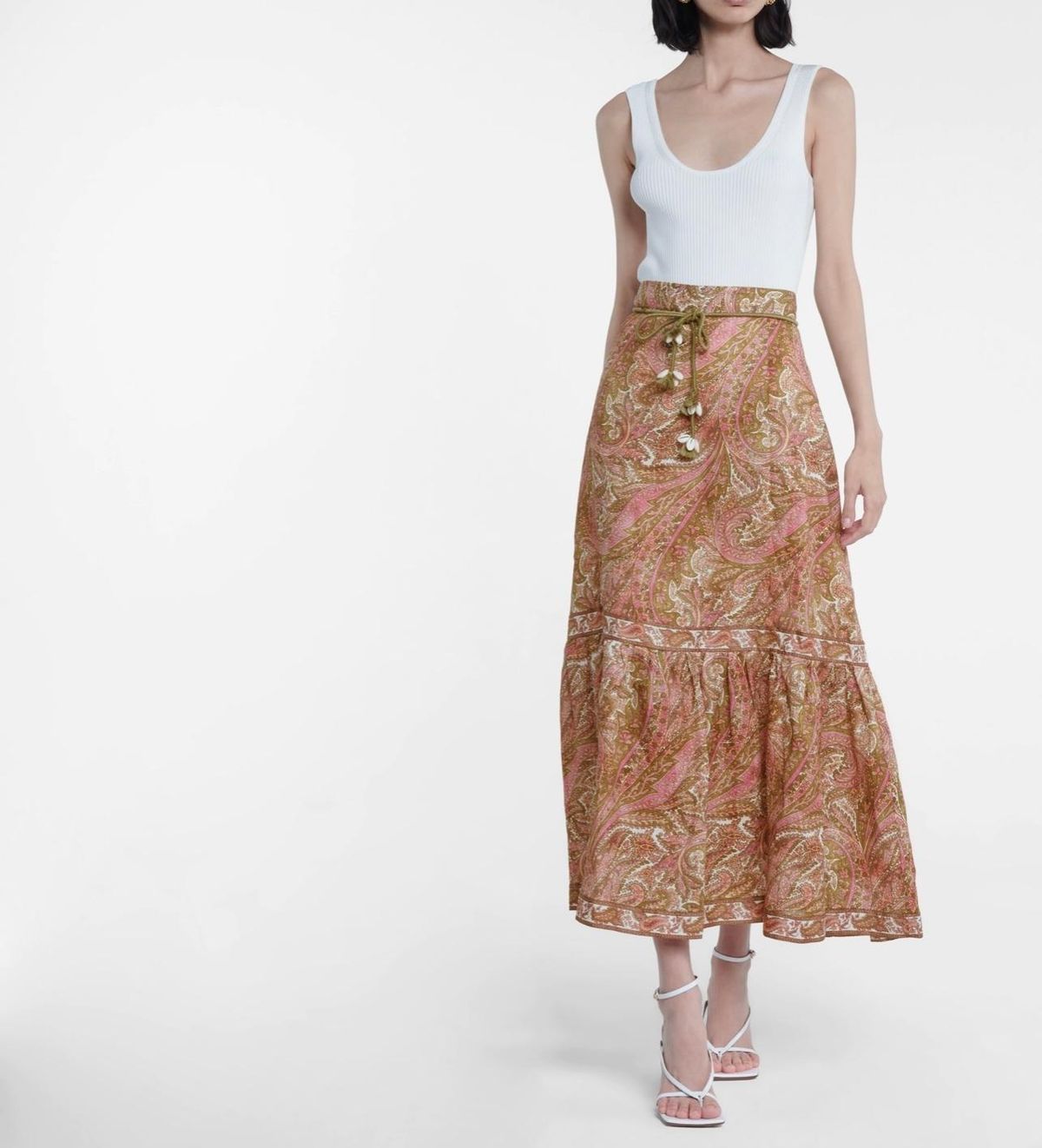 Zimmermann Brighton Linen Midi Skirt Print Size 8 - Image 1