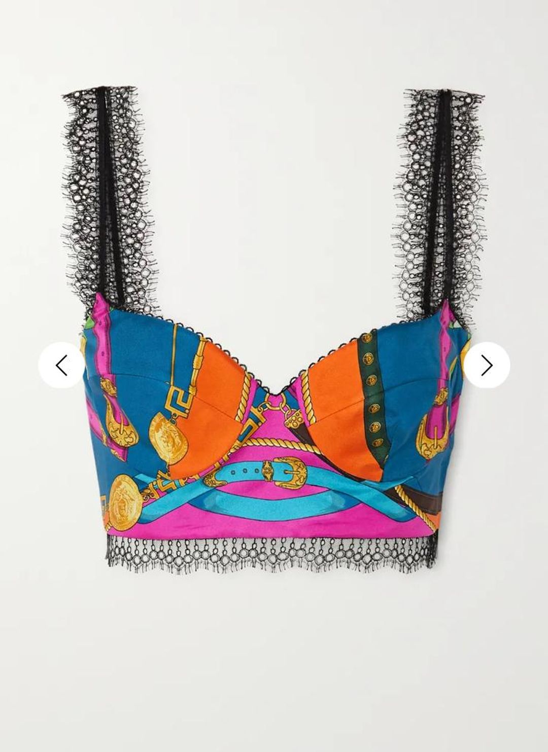 VERSACE Lace-trimmed printed silk-twill bustier top Size 8 for rent on The Volte - main image