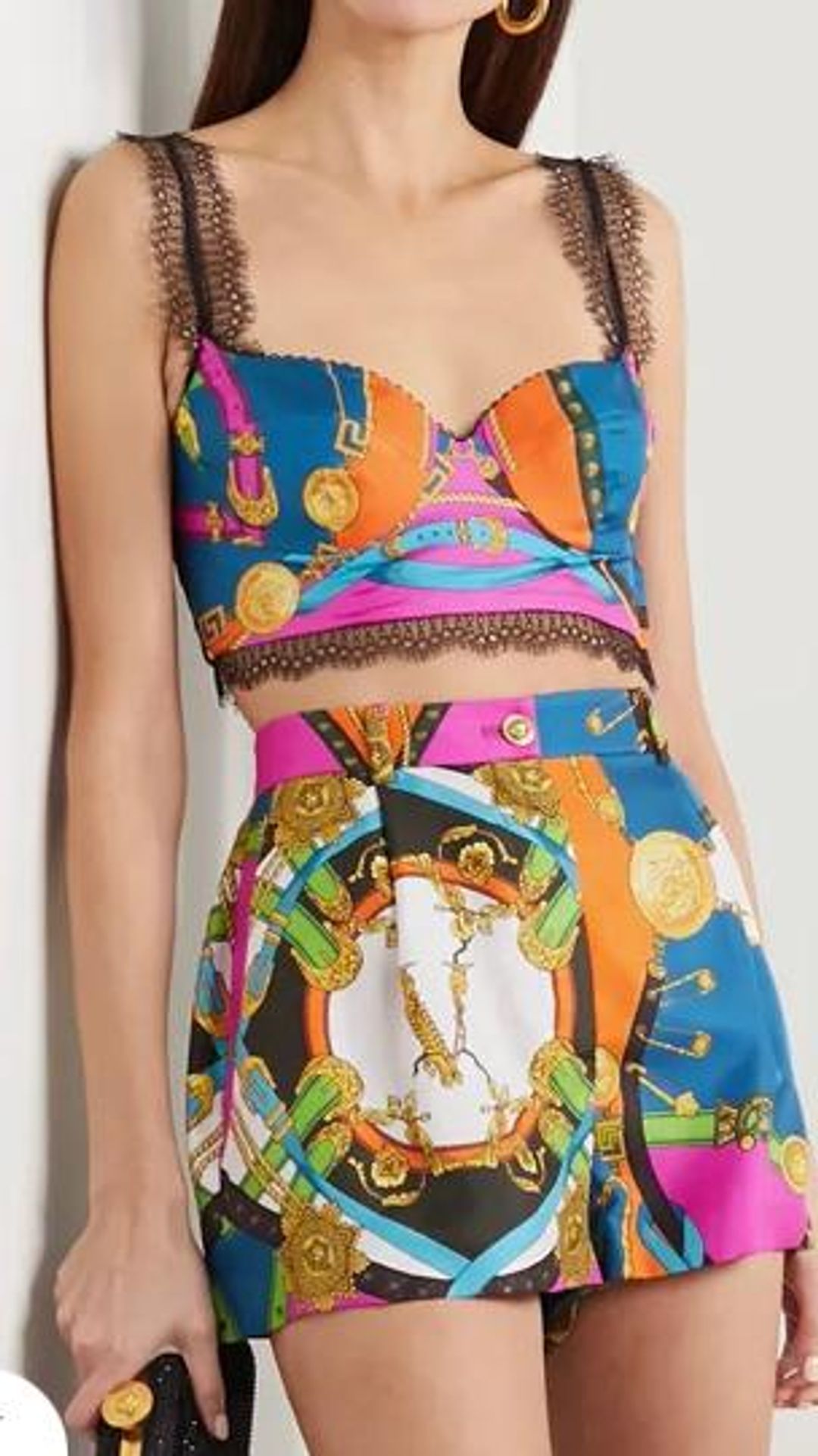 VERSACE Lace-trimmed printed silk-twill bustier top Size 8 for rent on The Volte - main image