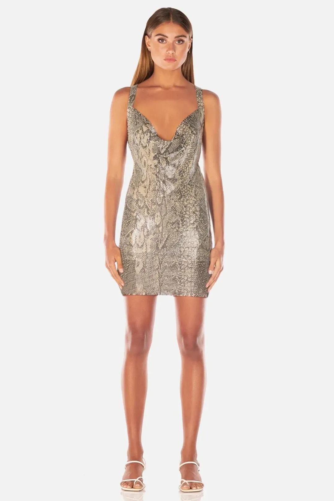 Misha Leda Glo Mesh Mini Dress Snakeskin Print Size 8 for rent on The Volte - main image