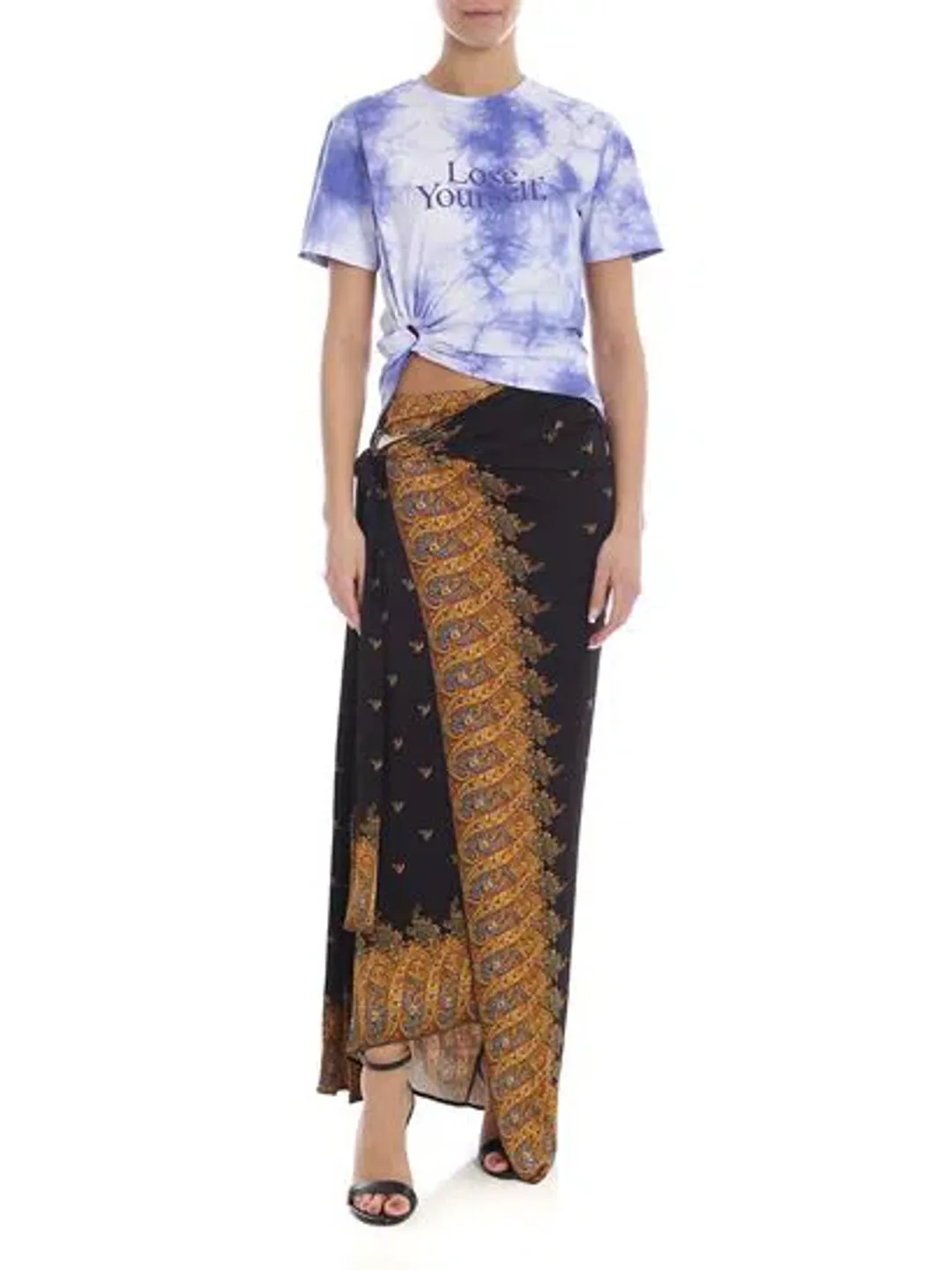 Paco Rabanne Stretch Jersey Wrap Skirt & Lose Yourself Tie Dye Shirt Set Print Size 8 for rent on The Volte - main image