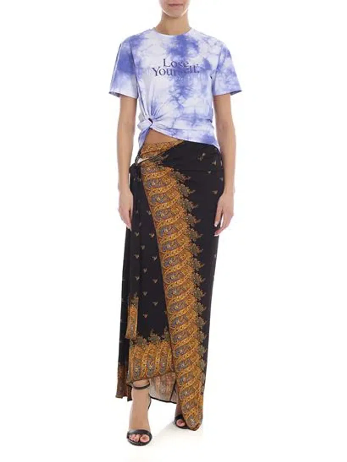 Paco Rabanne Stretch Jersey Wrap Skirt & Lose Yourself Tie Dye Shirt Set Print Size 8 - Image 1
