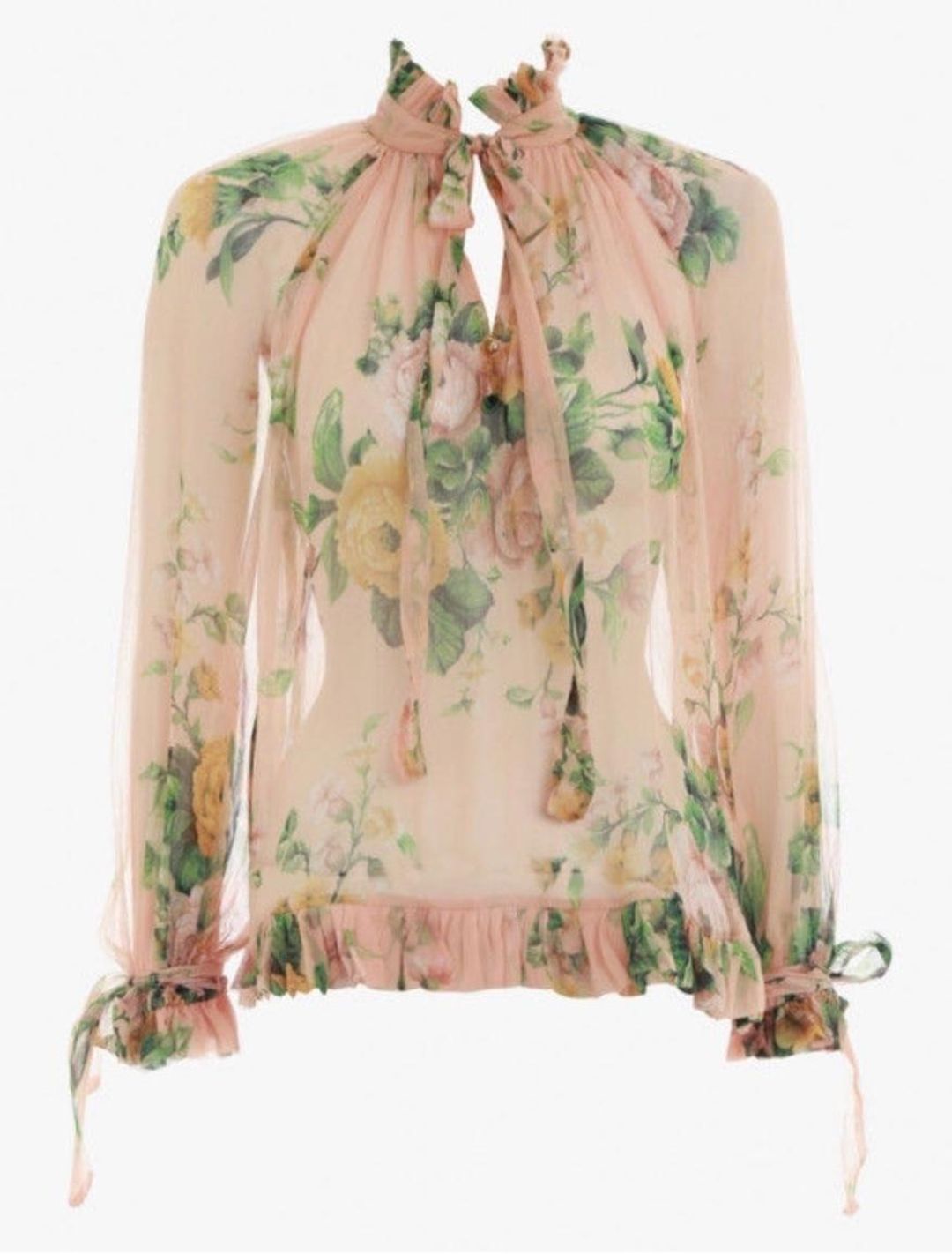 Zimmermann Zippy Necktie Top Peach Garden Floral Print Size 0 / AU 8 for rent on The Volte - main image