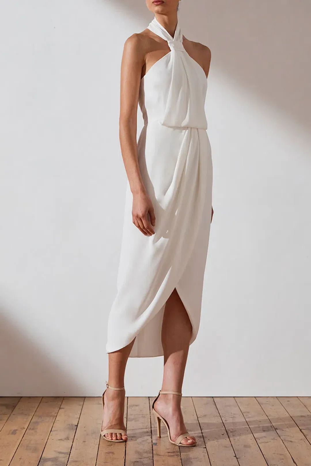 Shona Joy Core Knot Draped Dress White Size 6 for rent on The Volte - main image
