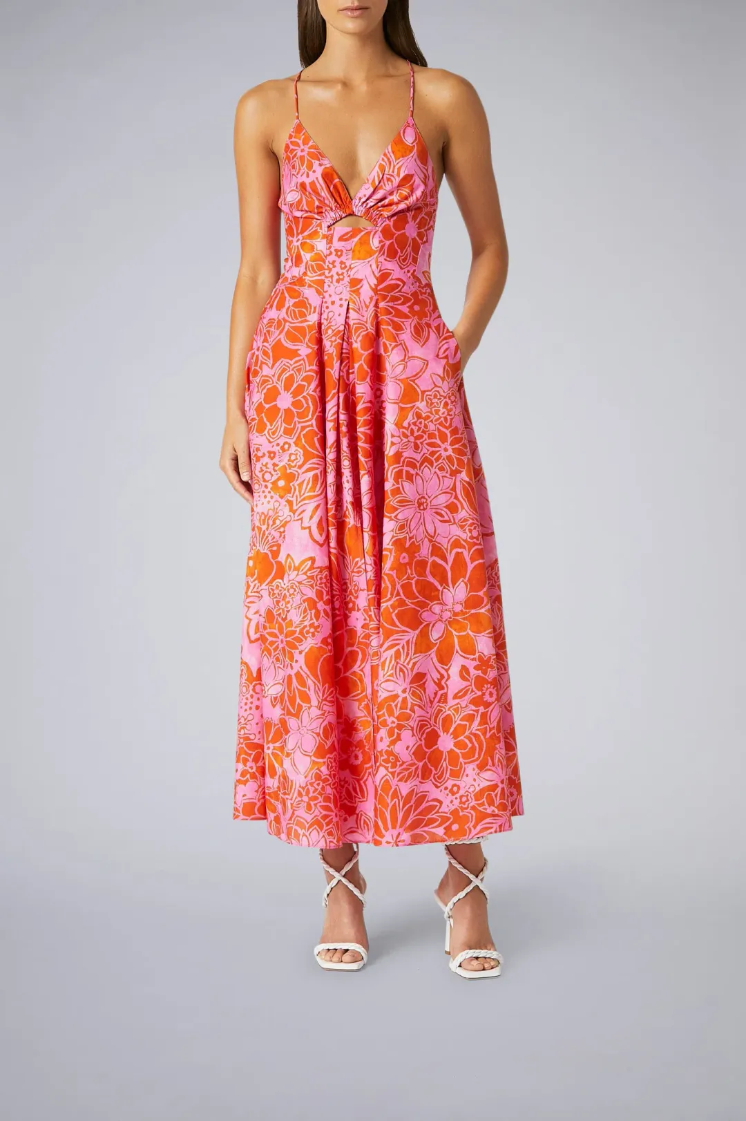 Scanlan Theodore Cotton Strappy Midi Dress Tangerine Size 8  for rent on The Volte - main image