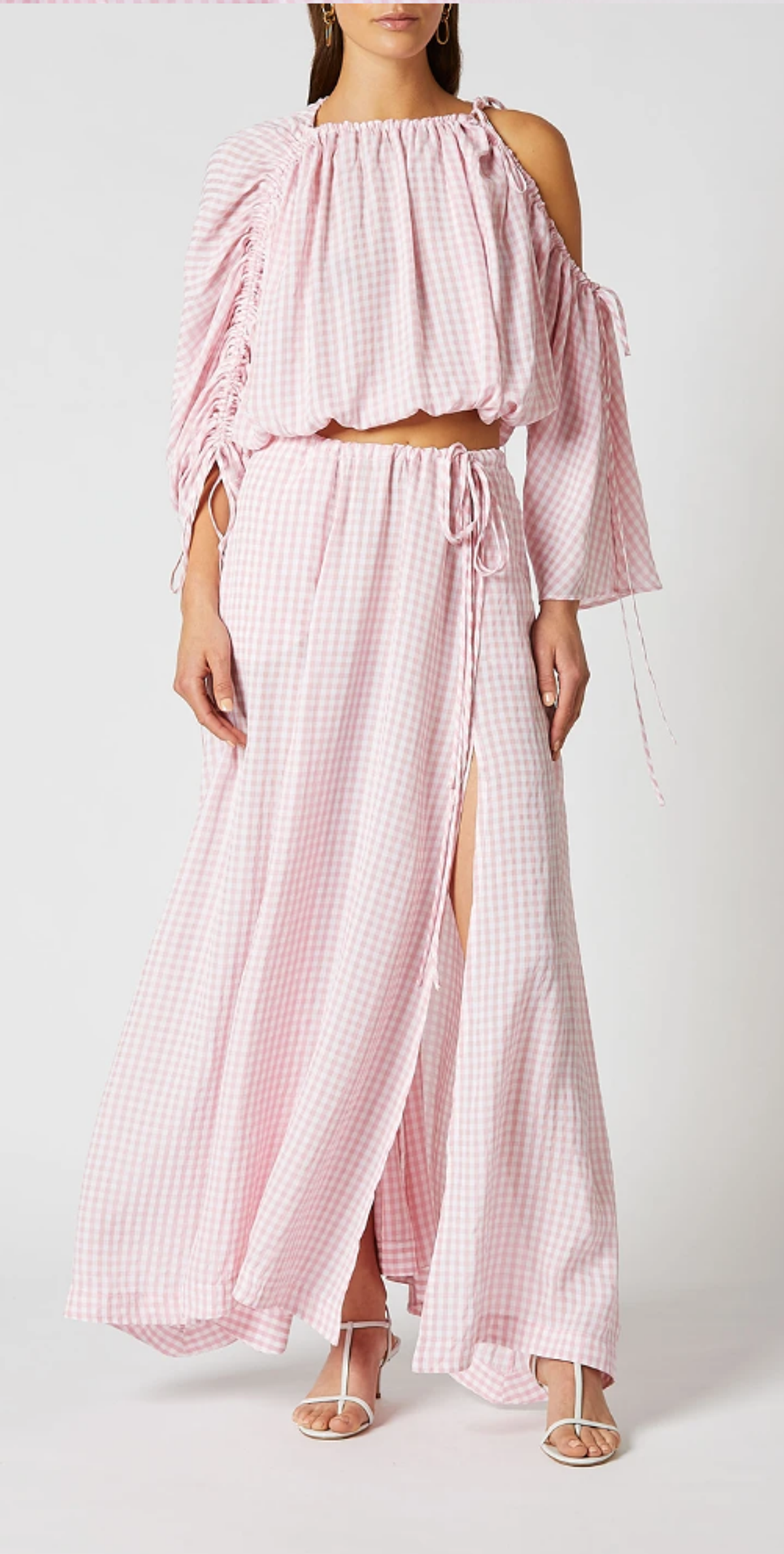 Scanlan Theodore Gingham Drawcord Top and Skirt Set Pink Size 10 - Image 4