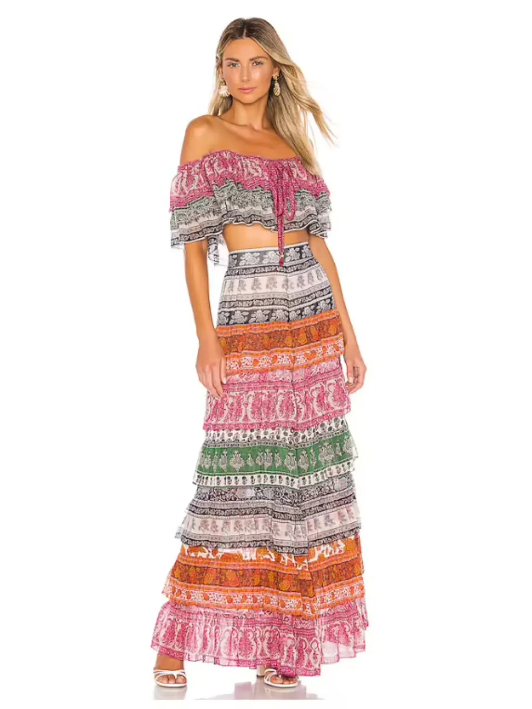 Zimmermann Amari Tiered Crop and Maxi Skirt Set Multi Size 1 / AU 10 for rent on The Volte - main image