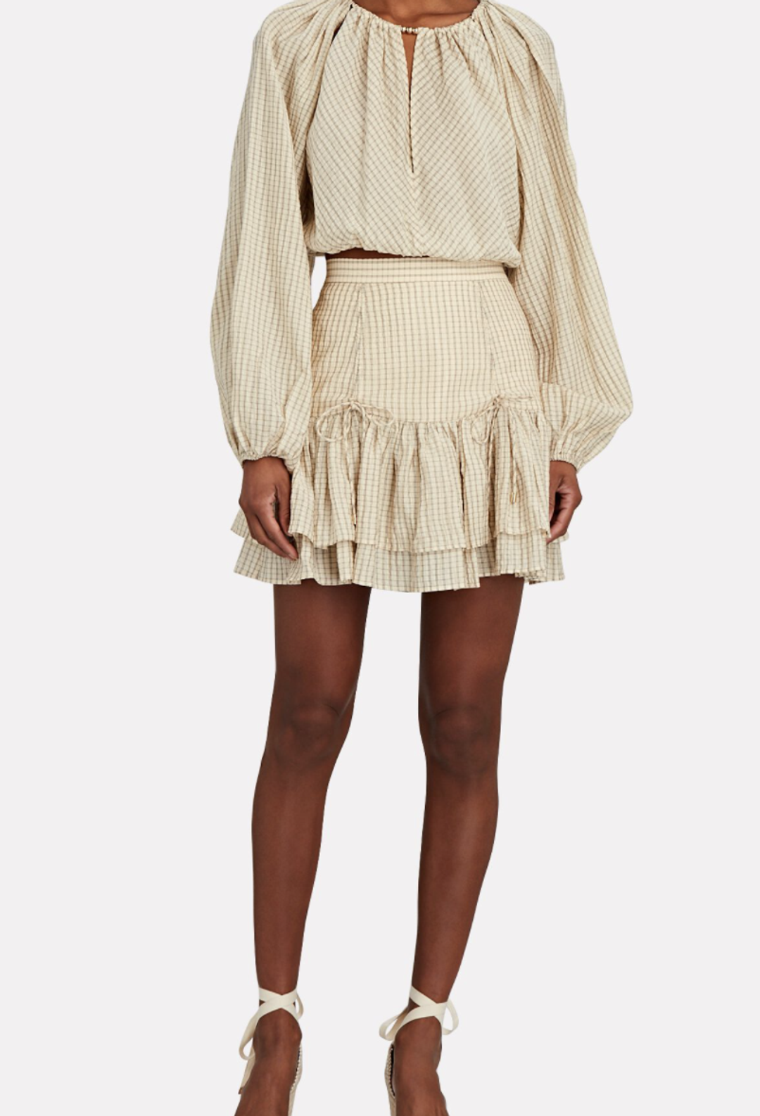 SIGNIFICANT OTHER - Creme plaid ruffled mini skirt (Size 6) for rent on The Volte - main image