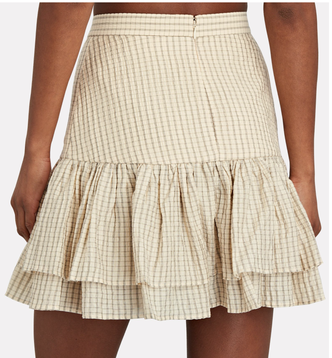 SIGNIFICANT OTHER - Creme plaid ruffled mini skirt (Size 6) for rent on The Volte - main image