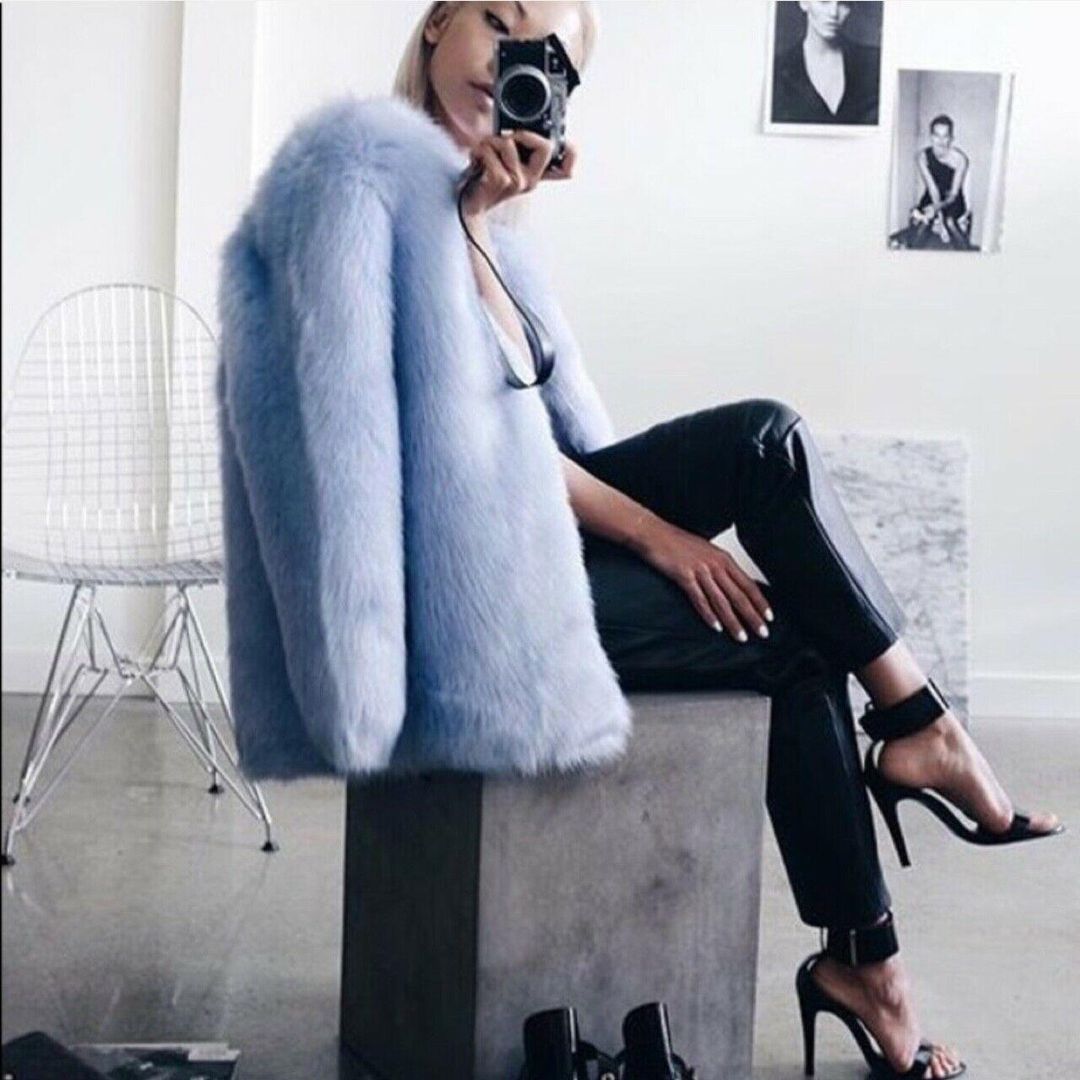 THP Faux Fur Coat in Baby Blue for rent on The Volte - main image