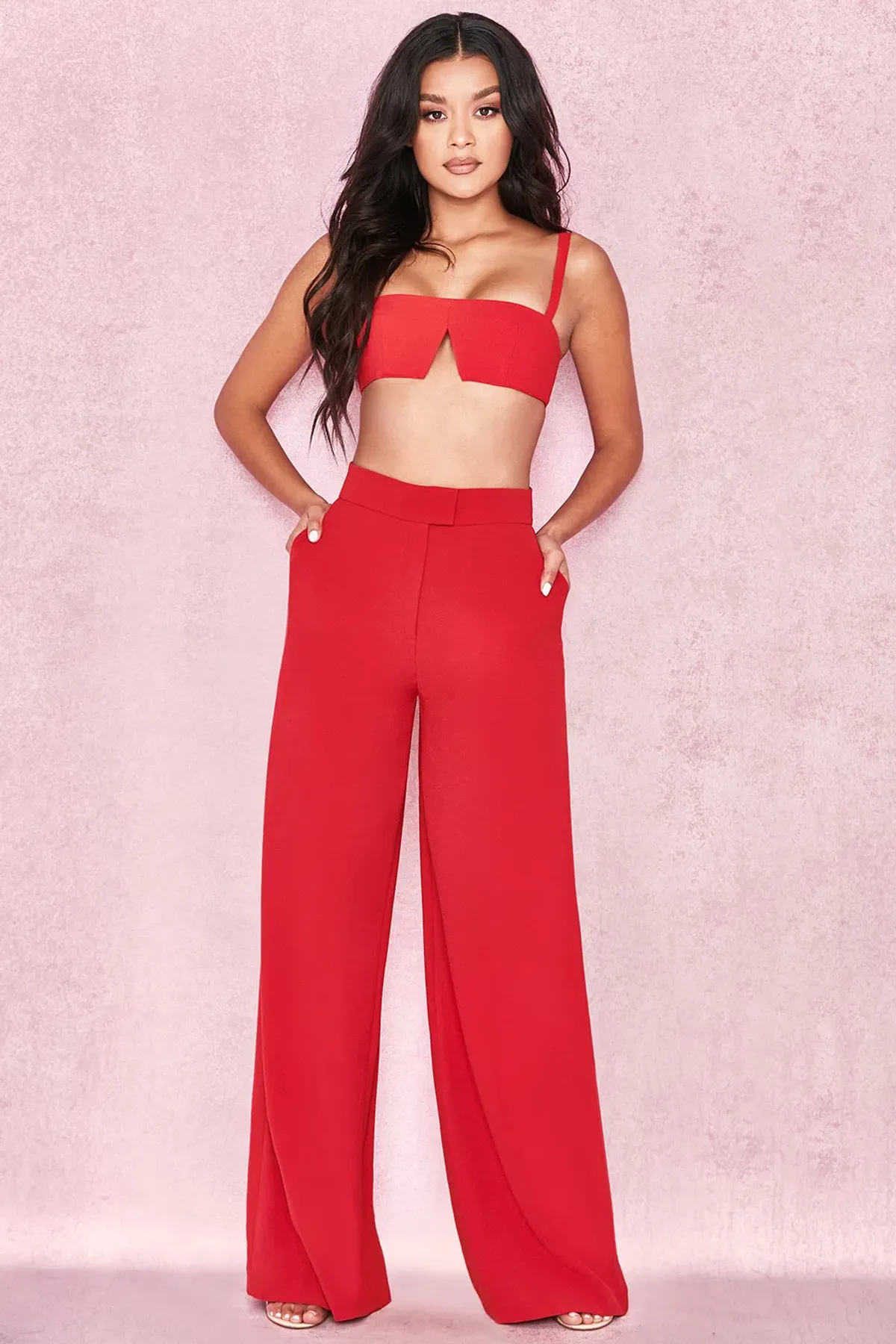 House of CB Leela Crepe V Wire Bralet Set Red Size 6 - Image 1