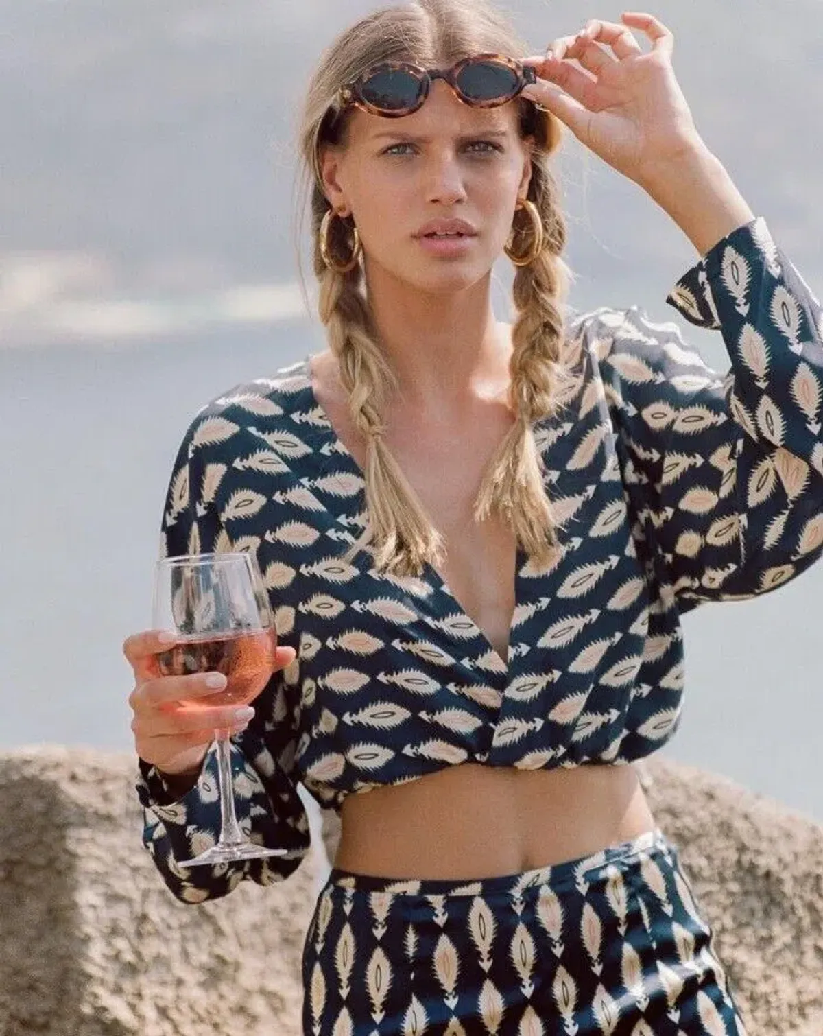 Sir The Label Mila Long Sleeve Silk Wrap Top Arrow Print | AU 10 - Image 1